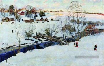  konstantin - le petit pont d’hiver 1914 Konstantin Yuon paysage de neige